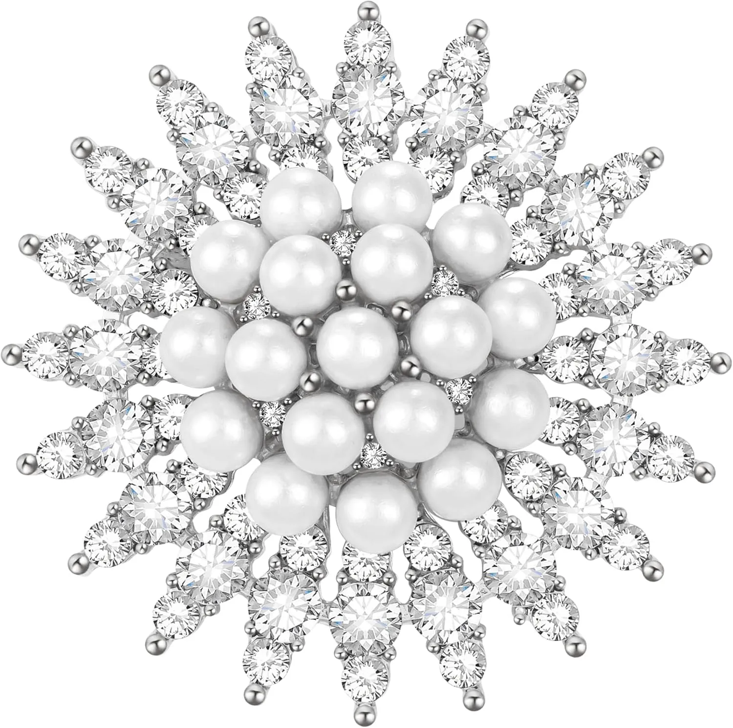 SELOVO Bling Elegant Crystal Simulated Pearl Snowflake Brooch Pin