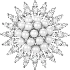 SELOVO Bling Elegant Crystal Simulated Pearl Snowflake Brooch Pin