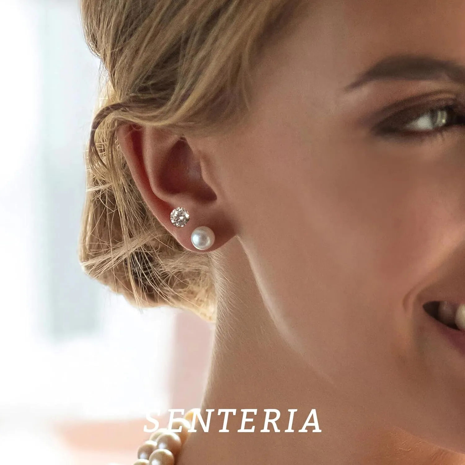 Senteria 925 Sterling Silver Pearl Earrings Studs Set Hypoallergenic Small Stud Earrings Lightweight Shiny Earrings Studs for Women 6 Pairs 3-10MM