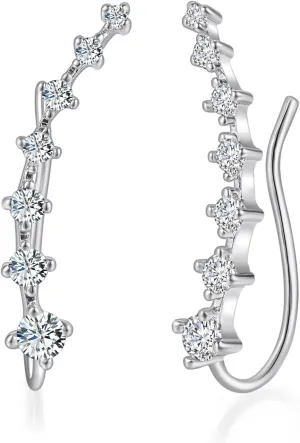 Seven Star Diamond Stud Earrings,925 Sterling Silver 7 Crystals Ear Cuffs Hoop Climber Earring,Seven-Star Zircon Ear Studs RhinestoneEar Clamps (Silver,2.8CM)