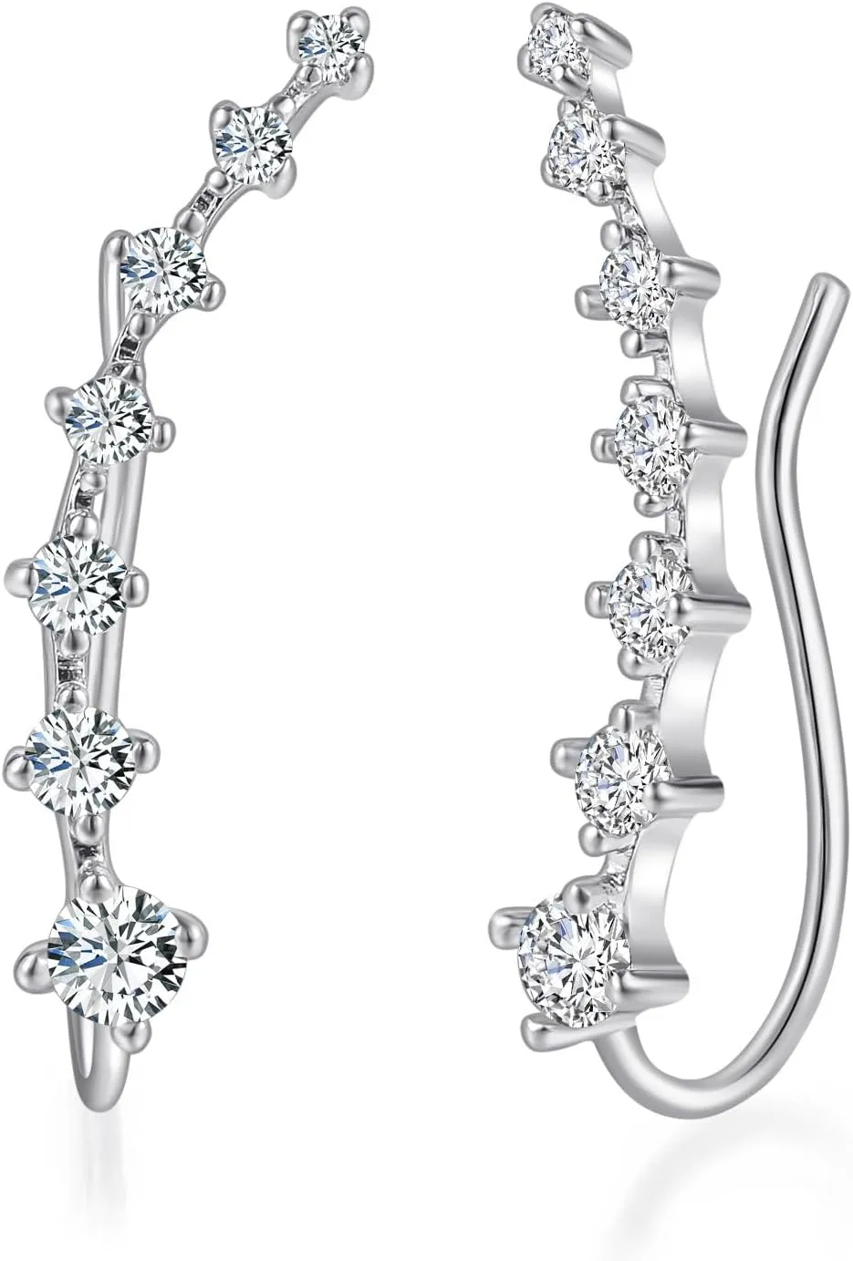 Seven Star Diamond Stud Earrings,925 Sterling Silver 7 Crystals Ear Cuffs Hoop Climber Earring,Seven-Star Zircon Ear Studs RhinestoneEar Clamps (Silver,2.8CM)