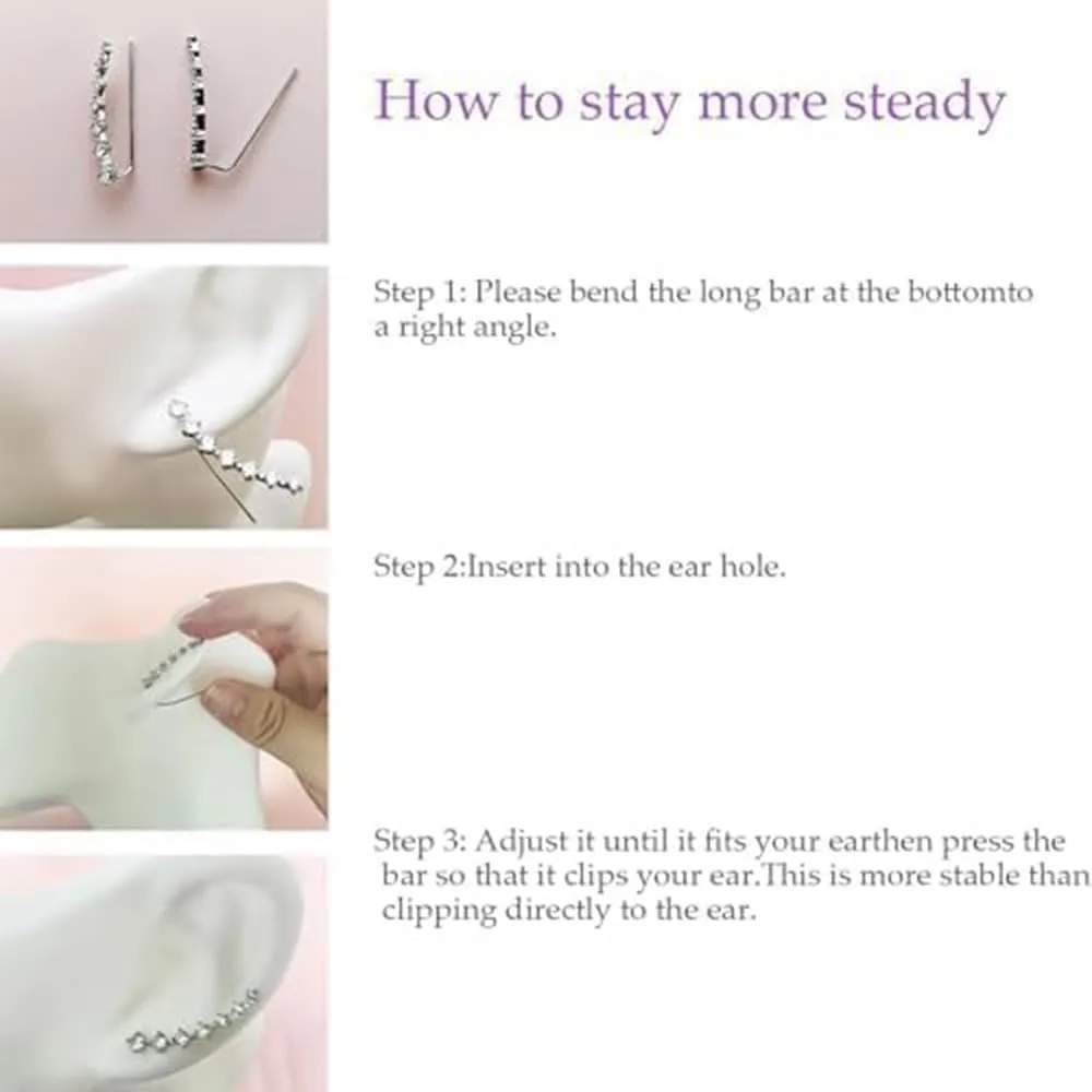 Seven Star Diamond Stud Earrings,925 Sterling Silver 7 Crystals Ear Cuffs Hoop Climber Earring,Seven-Star Zircon Ear Studs RhinestoneEar Clamps (Silver,2.8CM)