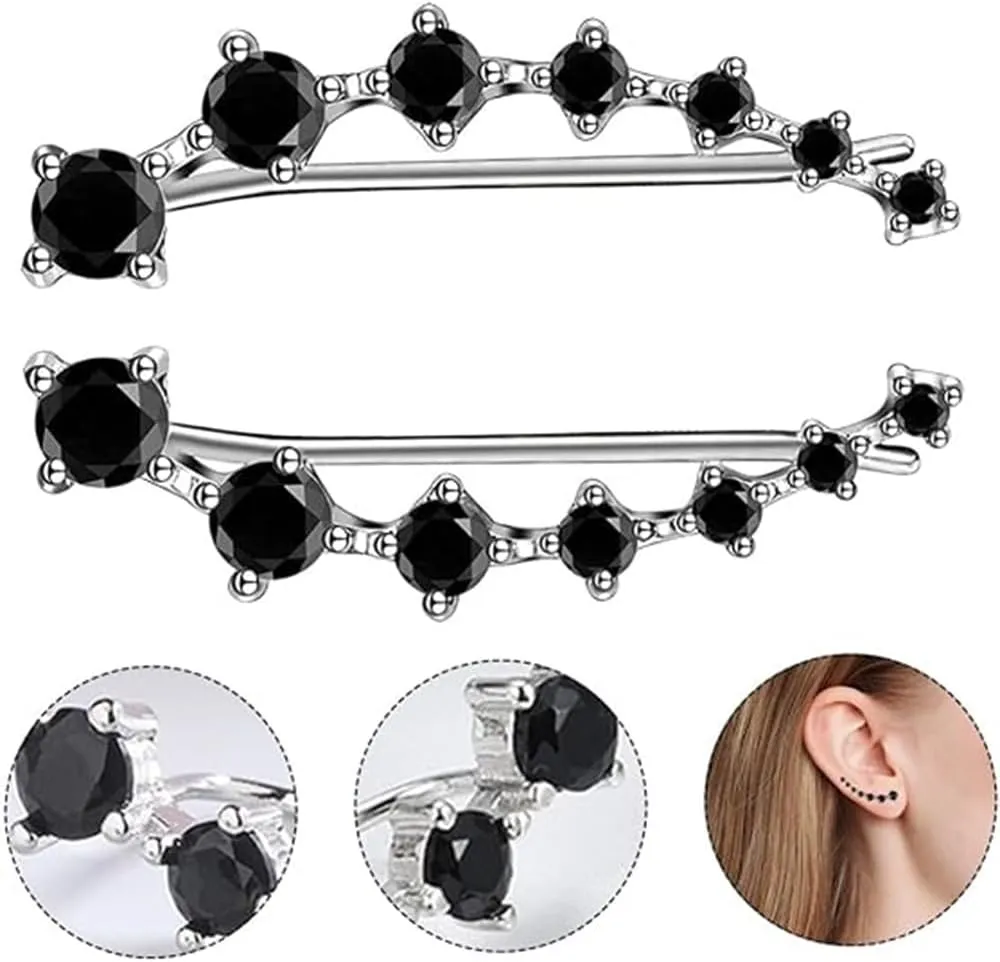 Seven Star Diamond Stud Earrings,925 Sterling Silver 7 Crystals Ear Cuffs Hoop Climber Earring,Seven-Star Zircon Ear Studs RhinestoneEar Clamps (Silver,2.8CM)