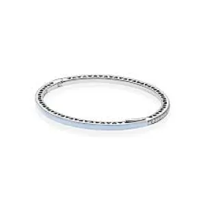 Silver bangle with blue enamel and clear cubic zirconia
