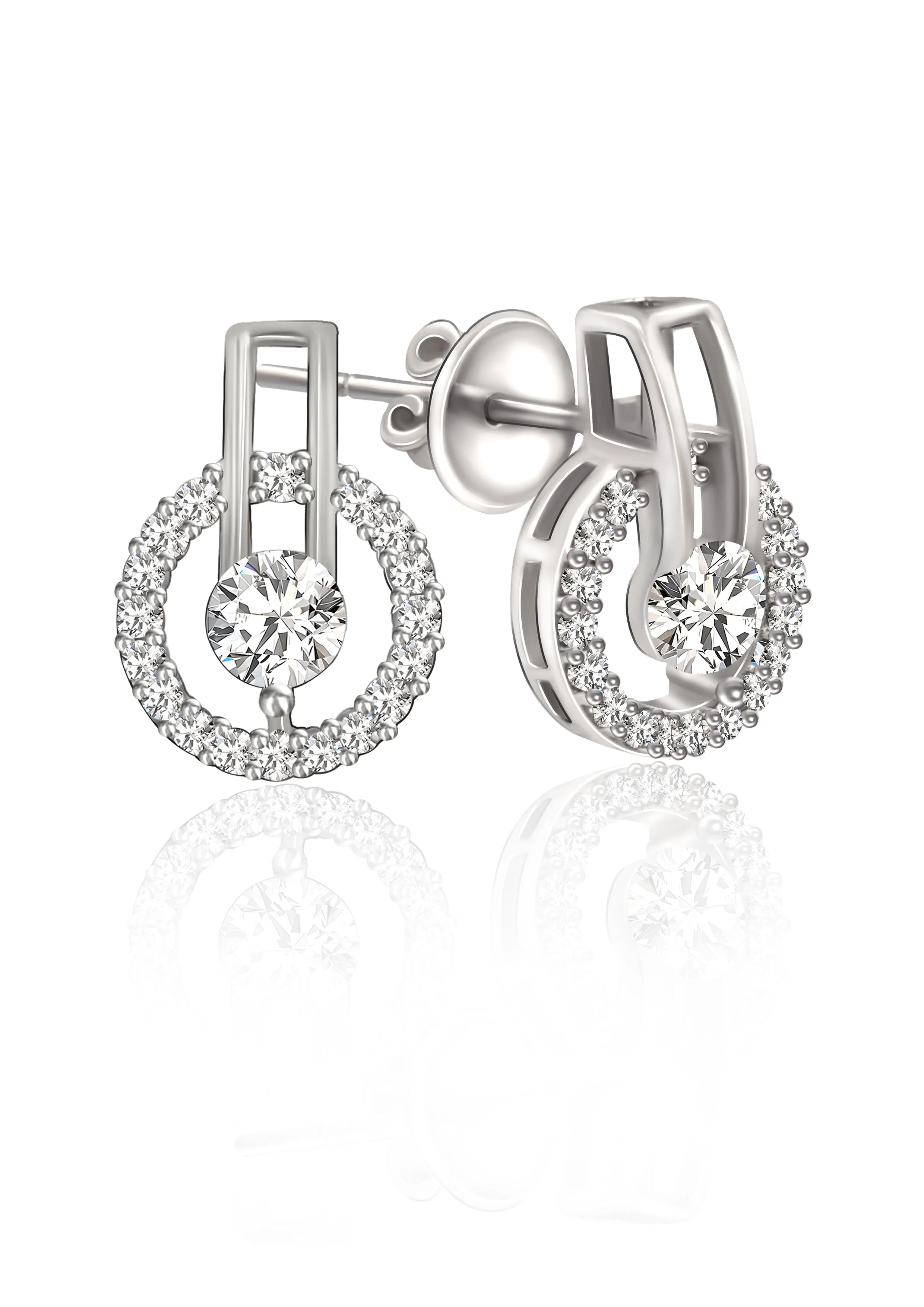 Silver Halo Solitaire Studs
