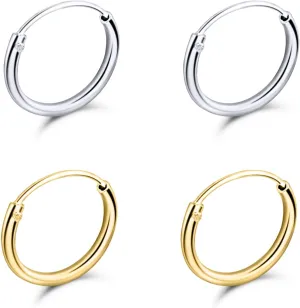 Silver Hoop Earrings - Cartilage Earring for Women Men - Sterling Silver Hoops - Gold Hoops - Rose Gold Hoops -10mm Tiny Small Endless Hoop Earrings, Set of 2-5 Pairs