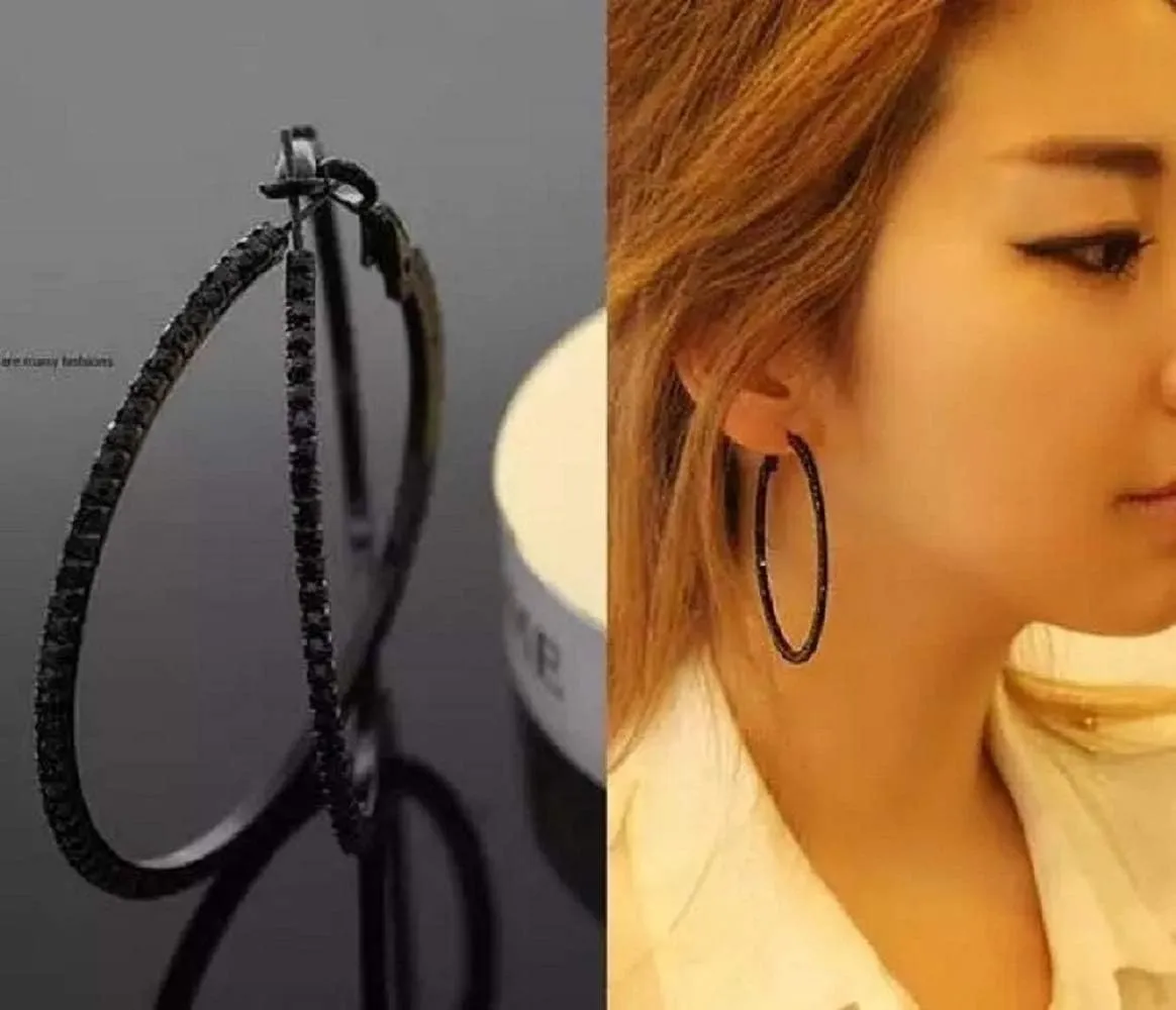 Silver Plated Women Hoop Earrings Bridal Wedding Black White Pink Crystal Rhinestone Jewelry