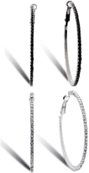 Silver Plated Women Hoop Earrings Bridal Wedding Black White Pink Crystal Rhinestone Jewelry