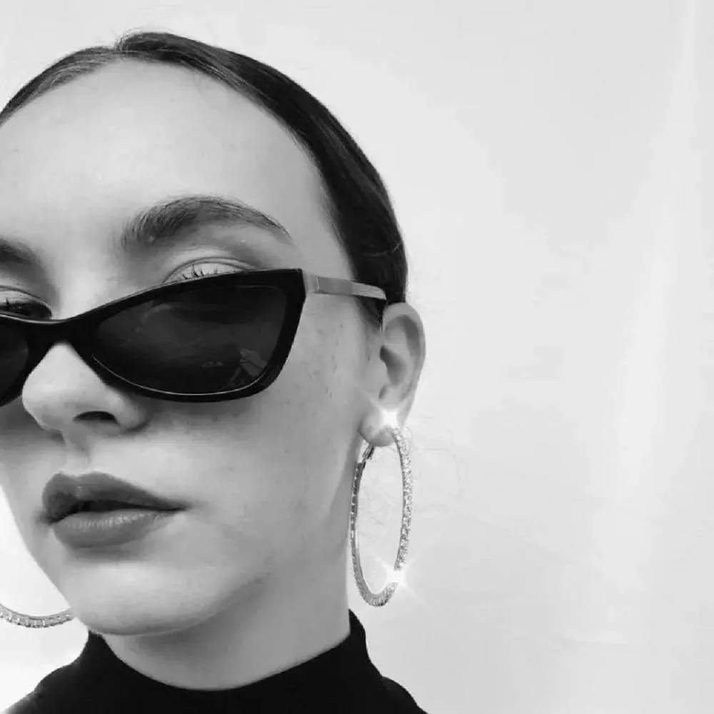 Silver Plated Women Hoop Earrings Bridal Wedding Black White Pink Crystal Rhinestone Jewelry