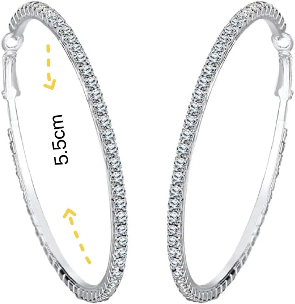 Silver Plated Women Hoop Earrings Bridal Wedding Black White Pink Crystal Rhinestone Jewelry