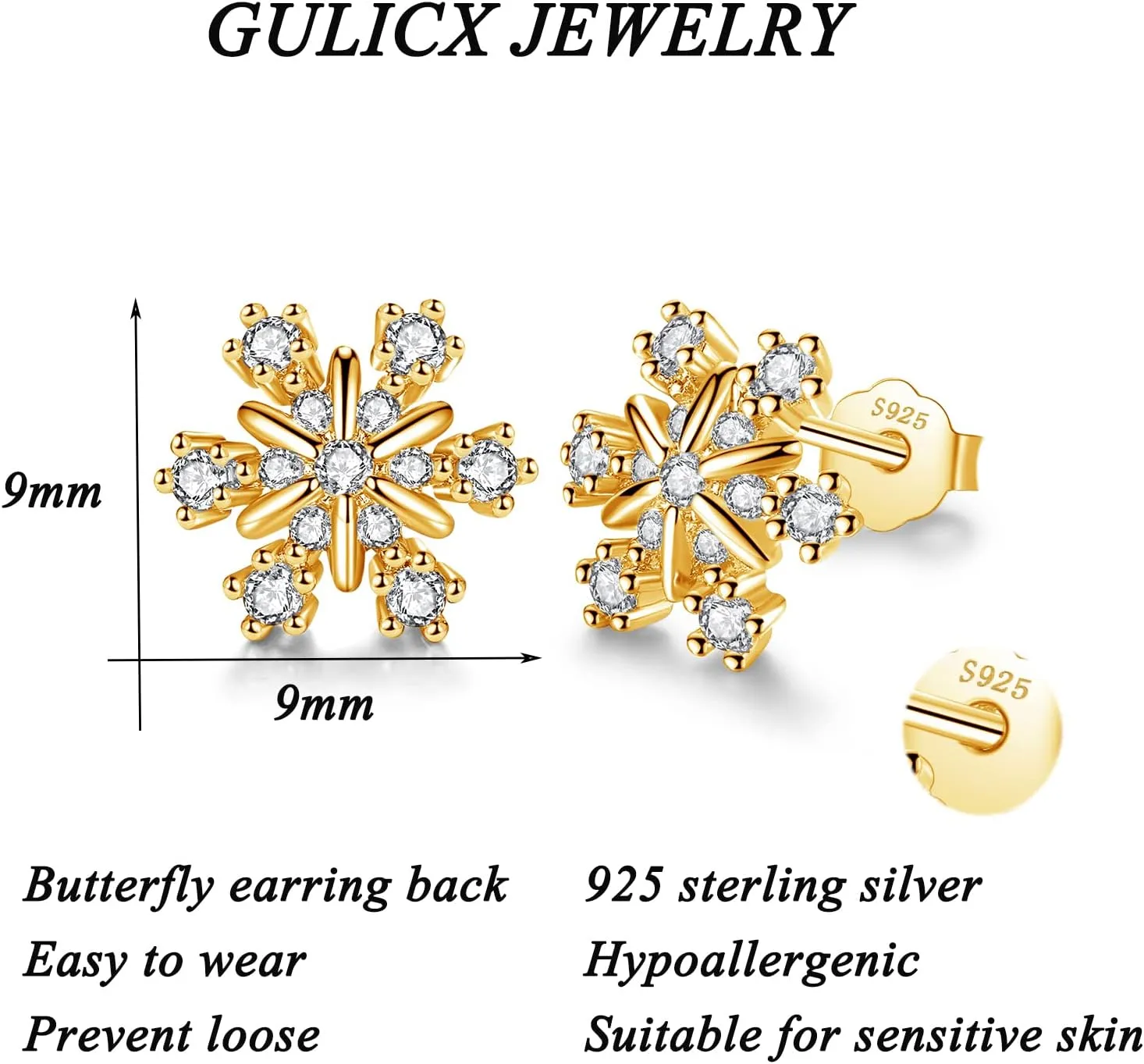 Silver Snowflake Stud Earrings - 925 Sterling Silver, Gift for Christmas, Comes with Jewellery Box