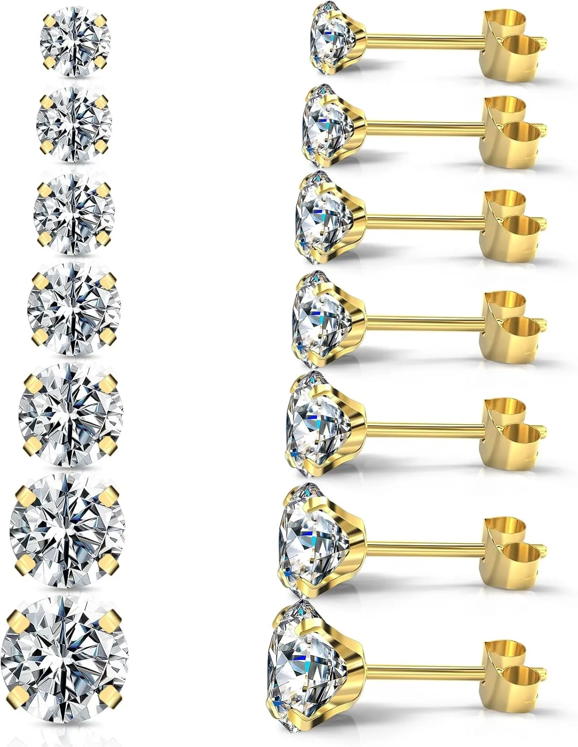 Silver Stud Earrings Set 7Pairs Hypoallergenic Cubic Zirconia Titanium Stainless Steel Silver Rose Gold Black CZ Cartilage Helix Flatback Ball Stud Earrings Fashion Jewelry Sets for Women Men