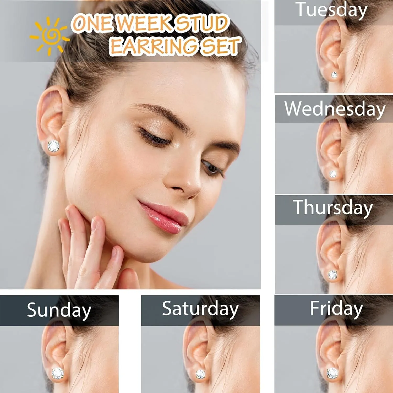 Silver Stud Earrings Set 7Pairs Hypoallergenic Cubic Zirconia Titanium Stainless Steel Silver Rose Gold Black CZ Cartilage Helix Flatback Ball Stud Earrings Fashion Jewelry Sets for Women Men