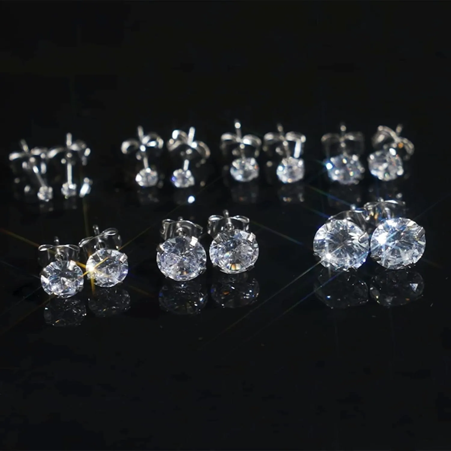 Silver Stud Earrings Set 7Pairs Hypoallergenic Cubic Zirconia Titanium Stainless Steel Silver Rose Gold Black CZ Cartilage Helix Flatback Ball Stud Earrings Fashion Jewelry Sets for Women Men