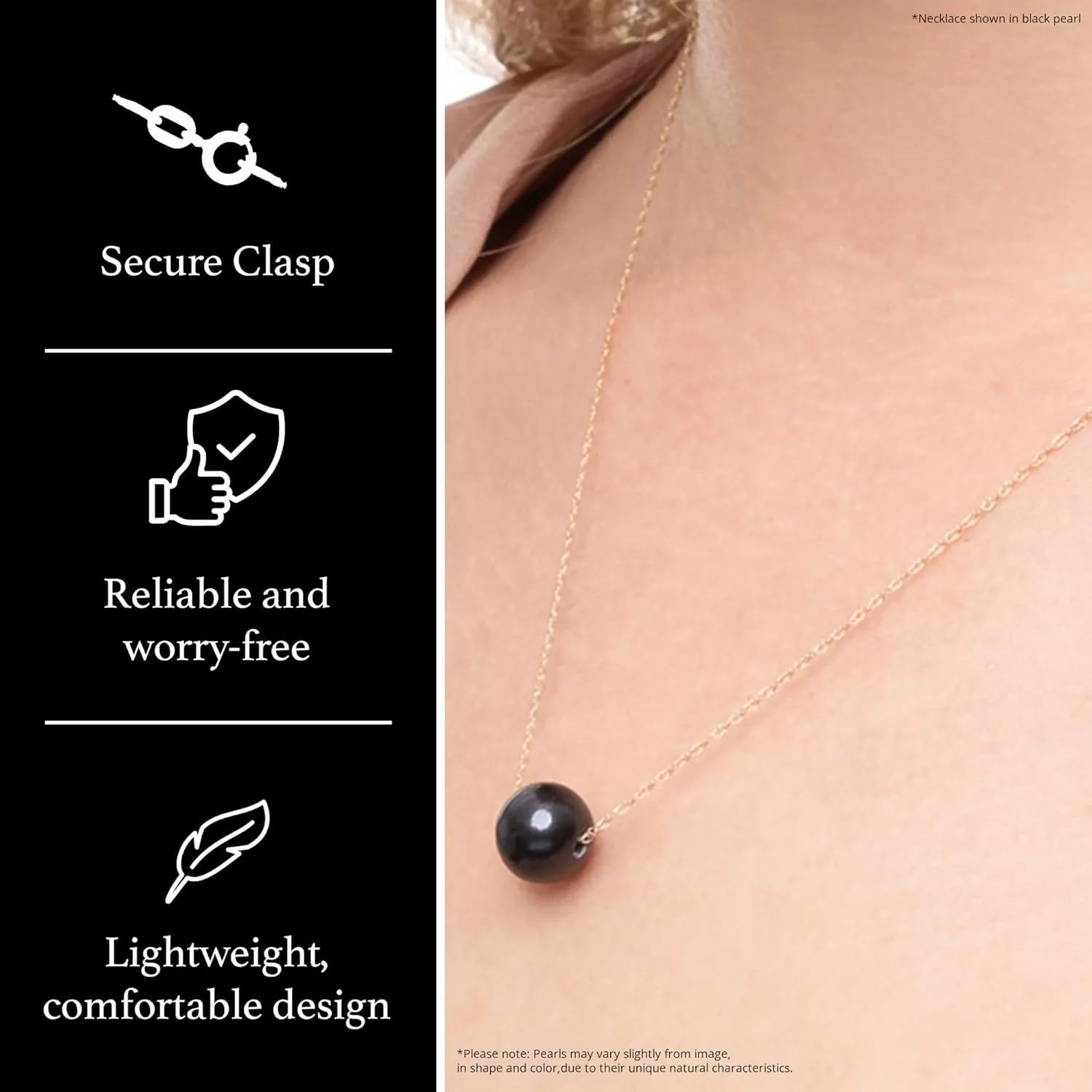 Single Floating Pearl Genuine Freshwater Cultured 10-11mm Pendant Necklace for Women 17"