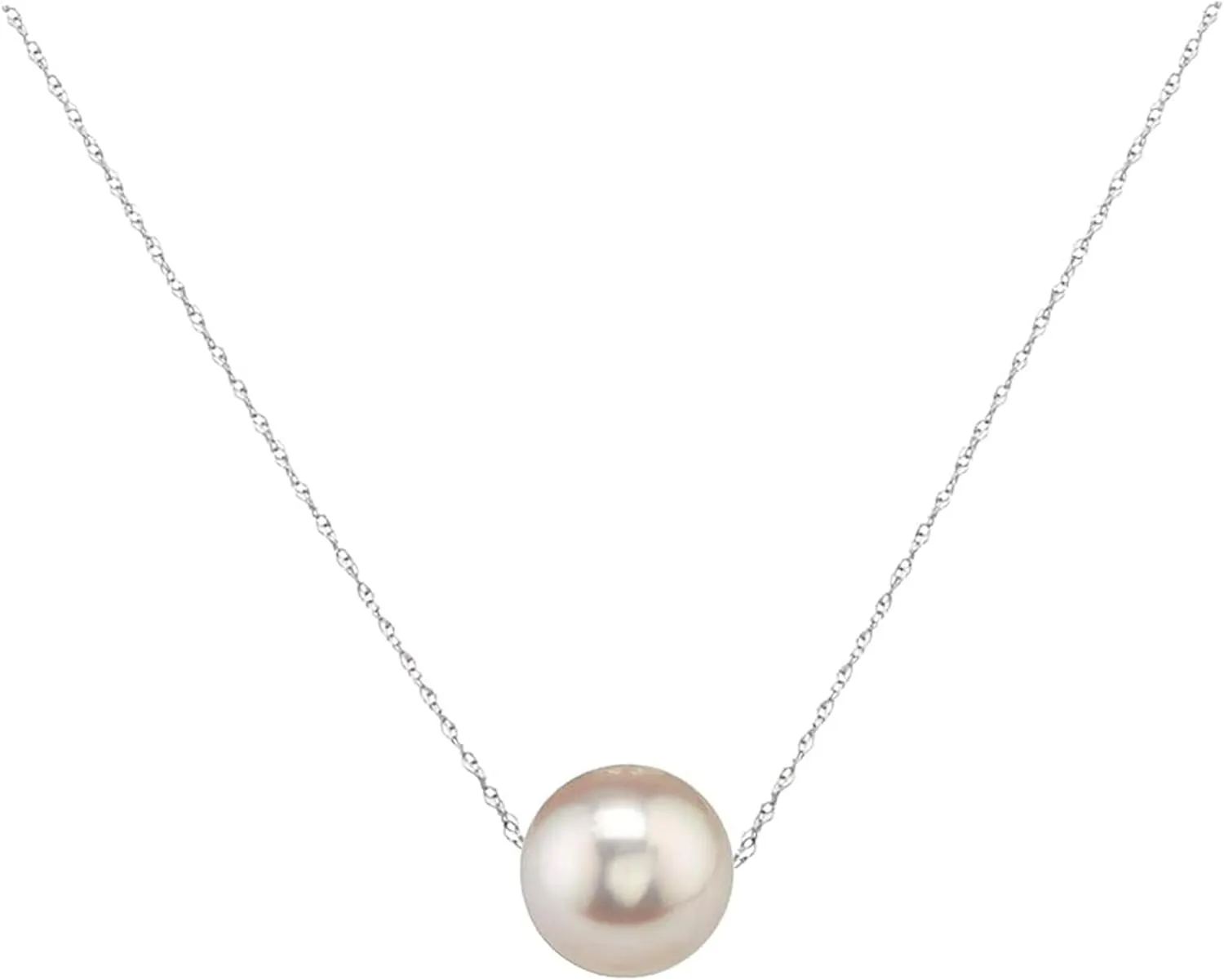 Single Floating Pearl Genuine Freshwater Cultured 10-11mm Pendant Necklace for Women 17"