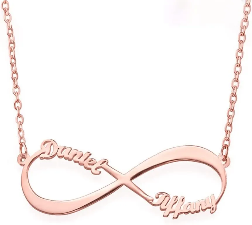 SISGEM Solid 10k 14k 18k Personalized Gold Infinity Name Necklace with 1-6 Names, Real Gold Customized Name Pendant Necklace Fine Jewelry Gifts for Women, Mom, Wife