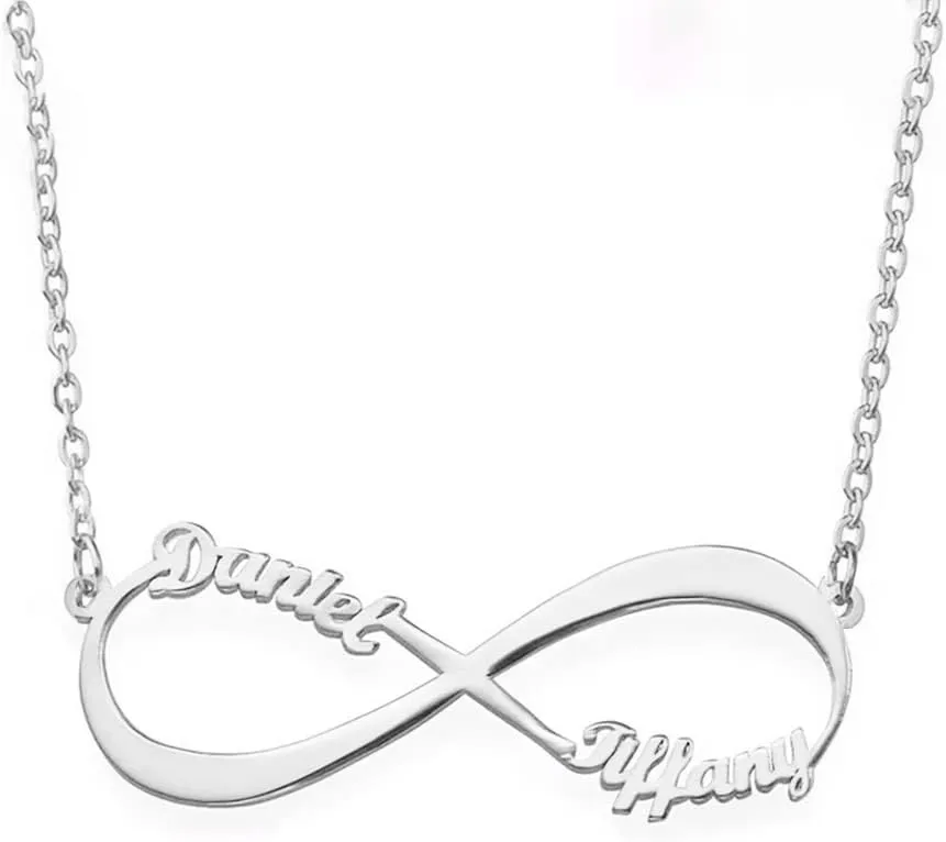 SISGEM Solid 10k 14k 18k Personalized Gold Infinity Name Necklace with 1-6 Names, Real Gold Customized Name Pendant Necklace Fine Jewelry Gifts for Women, Mom, Wife
