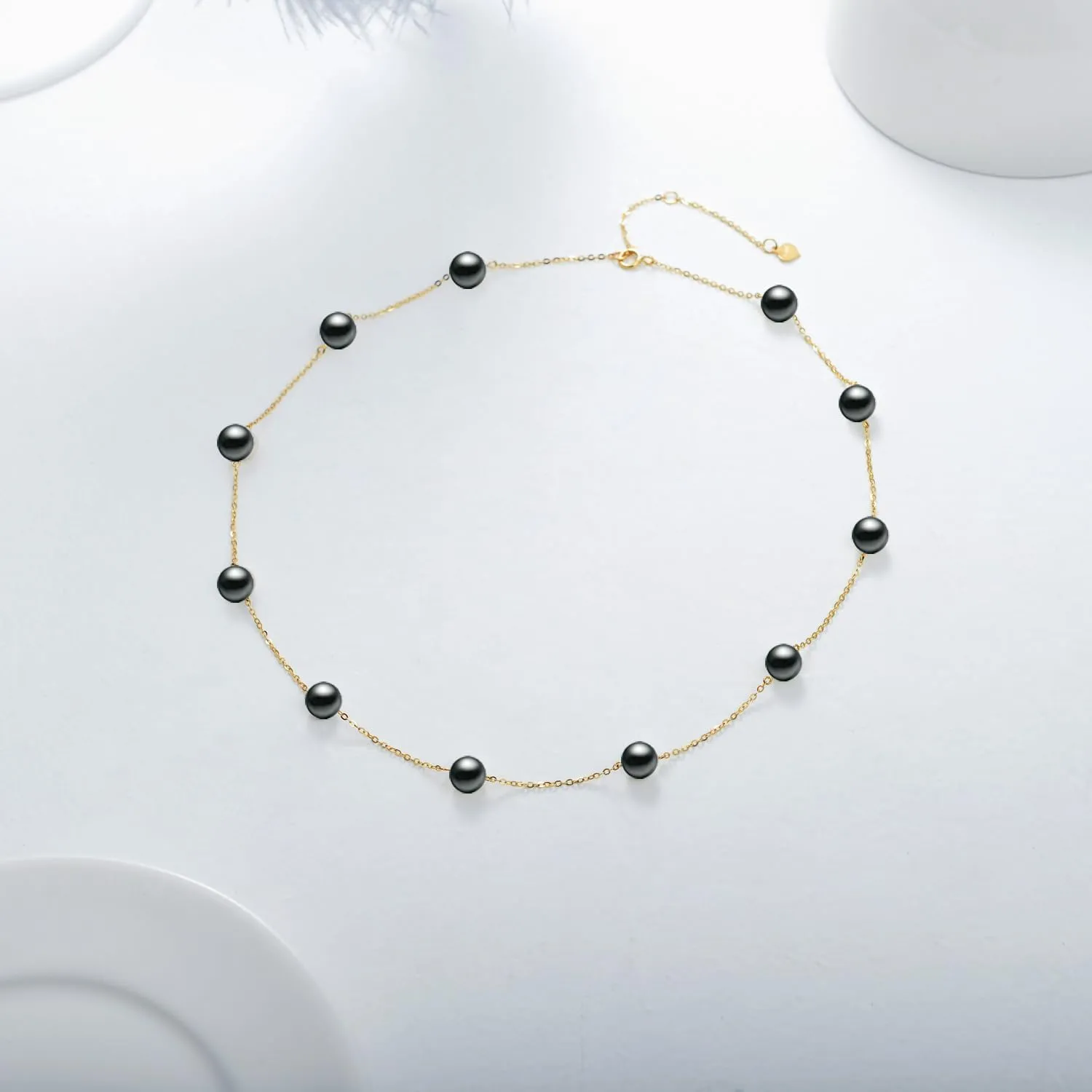 SISGEM Solid 14K Gold Pearl Necklace for Women Freshwater Cultured Pearl Choker Necklace Station Tin Cup Pearl Necklace Dainty Jewelry for Her Anniversary, 16''-18''