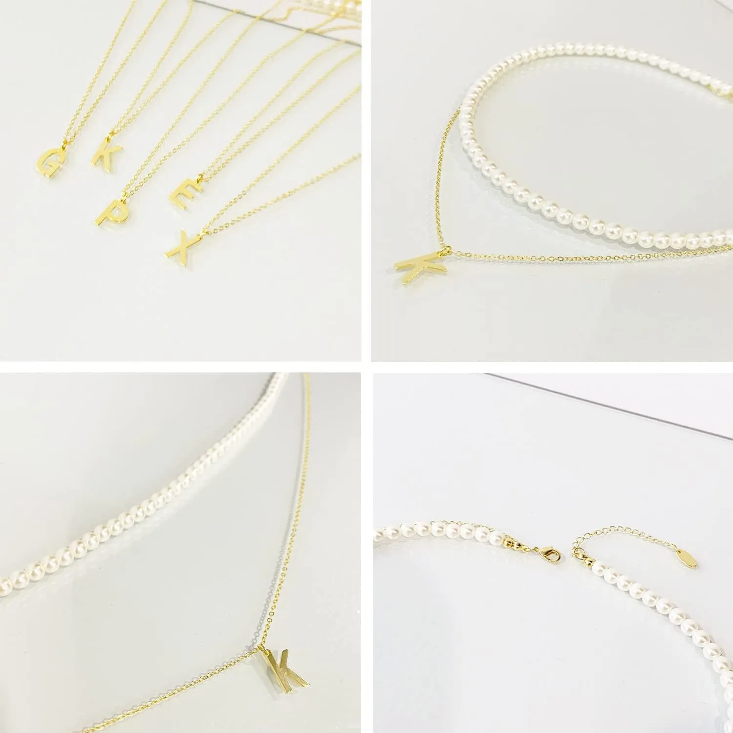 S.J JEWELRY Initial Pearl Necklace for Women 14K Gold Plated Letter Alphabet 26 A-Z Pendant Necklace Dainty Pearl Choker Necklaces Handmade Jewelry