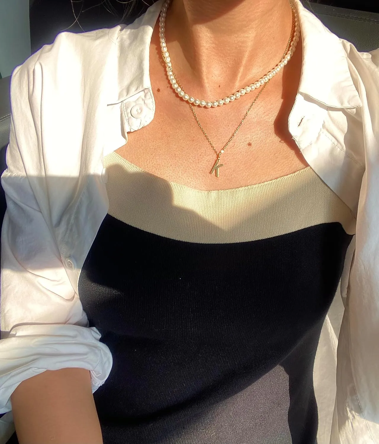 S.J JEWELRY Initial Pearl Necklace for Women 14K Gold Plated Letter Alphabet 26 A-Z Pendant Necklace Dainty Pearl Choker Necklaces Handmade Jewelry