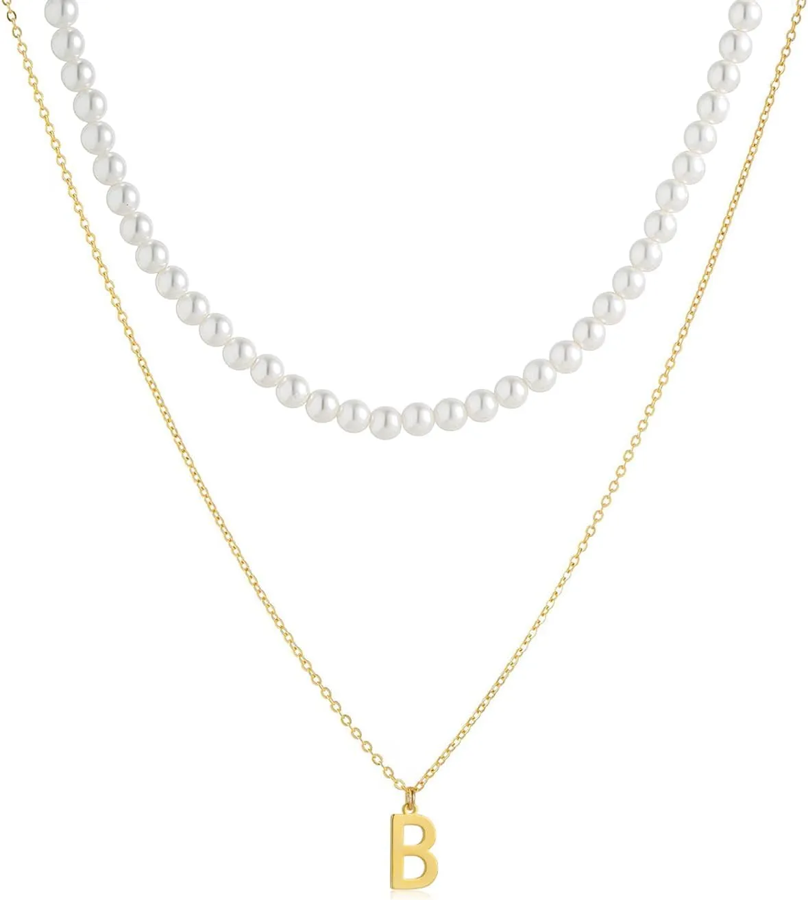 S.J JEWELRY Initial Pearl Necklace for Women 14K Gold Plated Letter Alphabet 26 A-Z Pendant Necklace Dainty Pearl Choker Necklaces Handmade Jewelry