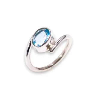 Sky blue topaz Solid 925 Sterling Silver Ring For Womens Silver Wedding Ring December Birthstone Bezel Set Ring Designer Handmade Ring Oval Gemstone Ring (Ring Size 8)