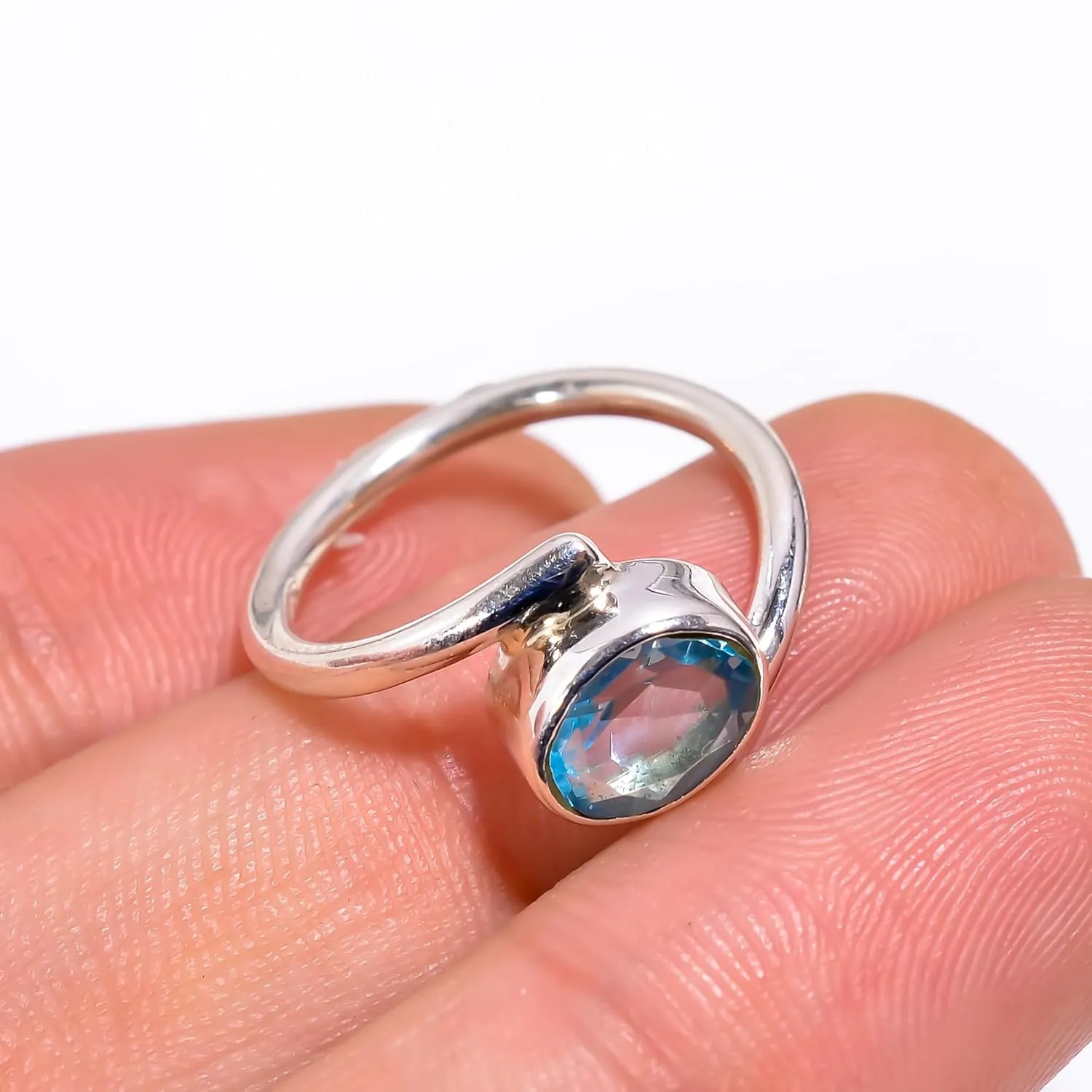 Sky blue topaz Solid 925 Sterling Silver Ring For Womens Silver Wedding Ring December Birthstone Bezel Set Ring Designer Handmade Ring Oval Gemstone Ring (Ring Size 8)