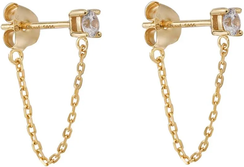 S.Leaf Sterling Silver Gold Chain Hoop Earrings for Women Hypoallergenic Pearl Cubic Zirconia Butterfly Stud Cartilage Flat Back Earrings Best Friend Birthday Gifts for Women Trendy Siser Mom Wife Her Friend Party