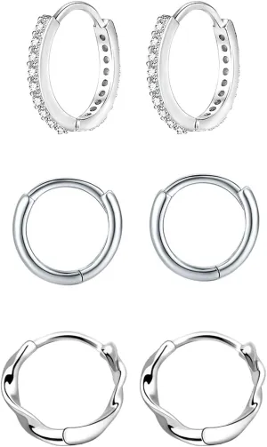 Small Silver Hoop Earrings, Sterling Silver Hoop Earrings For Women Hypoallergenic Earrings Tiny Huggie Hoop Silver Earrings Set For Men 3 Pairs