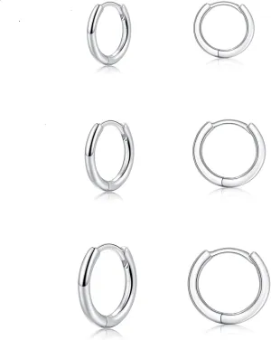 Small Silver Hoop Earrings, Sterling Silver Hoop Earrings For Women Hypoallergenic Earrings Tiny Huggie Hoop Silver Earrings Set For Men 3 Pairs
