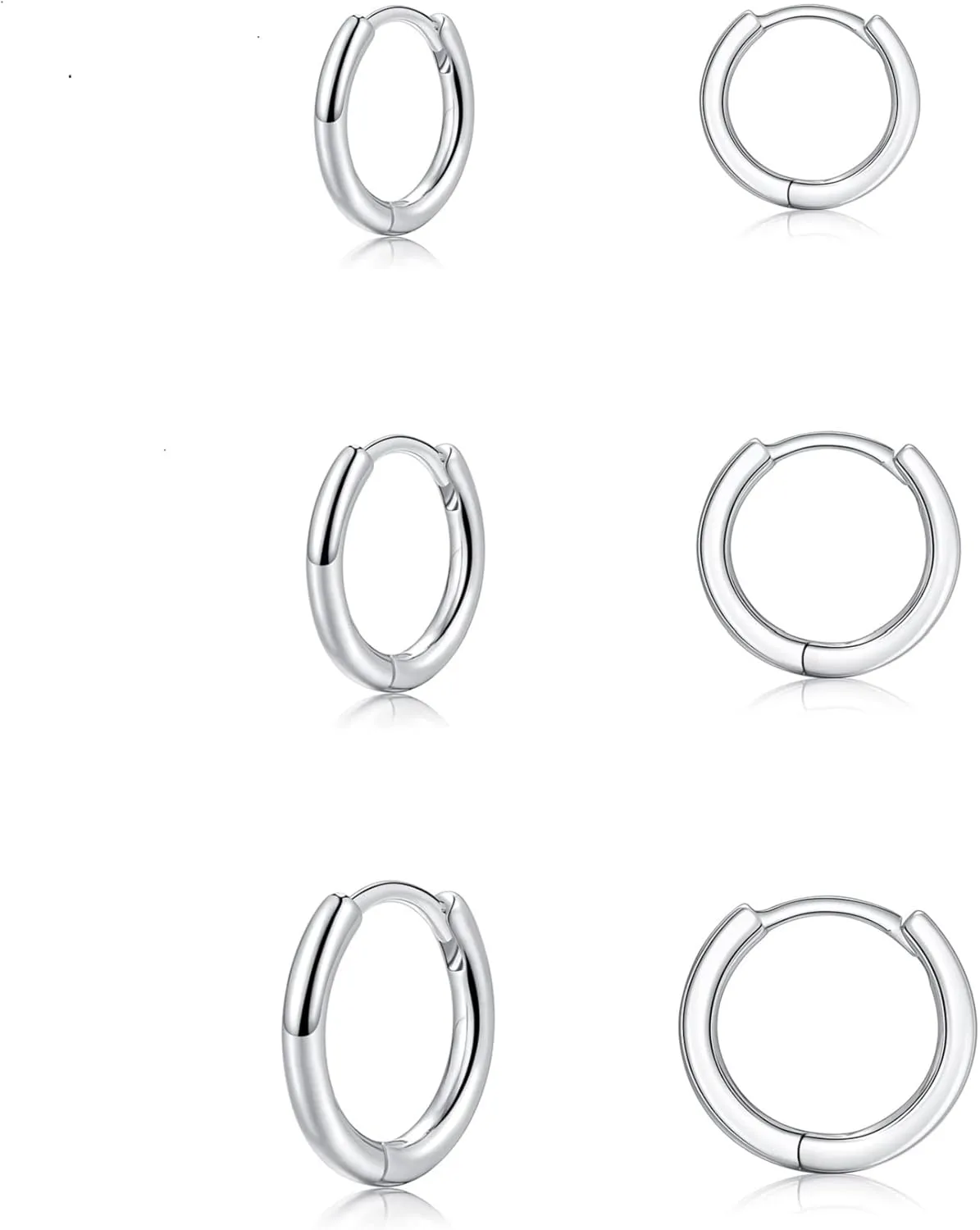 Small Silver Hoop Earrings, Sterling Silver Hoop Earrings For Women Hypoallergenic Earrings Tiny Huggie Hoop Silver Earrings Set For Men 3 Pairs