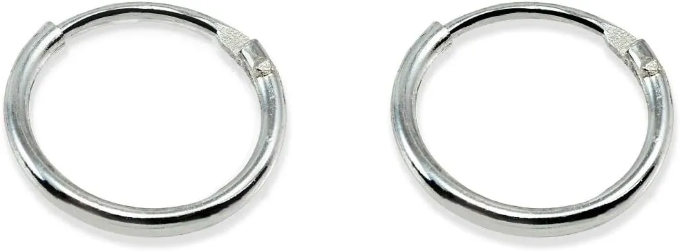 Small Silver Hoops Tiny Mini Endless 10mm Lightweight Thin Round Cartilage .925 Sterling Hoop Earrings for Men Women