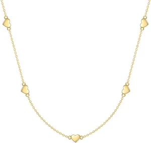 Solid 14K Gold Heart Necklace for Women Heart Station Pendant Necklace Love Heart Jewelry Anniversary Birthday Gifts for Her, 16 2 Inch