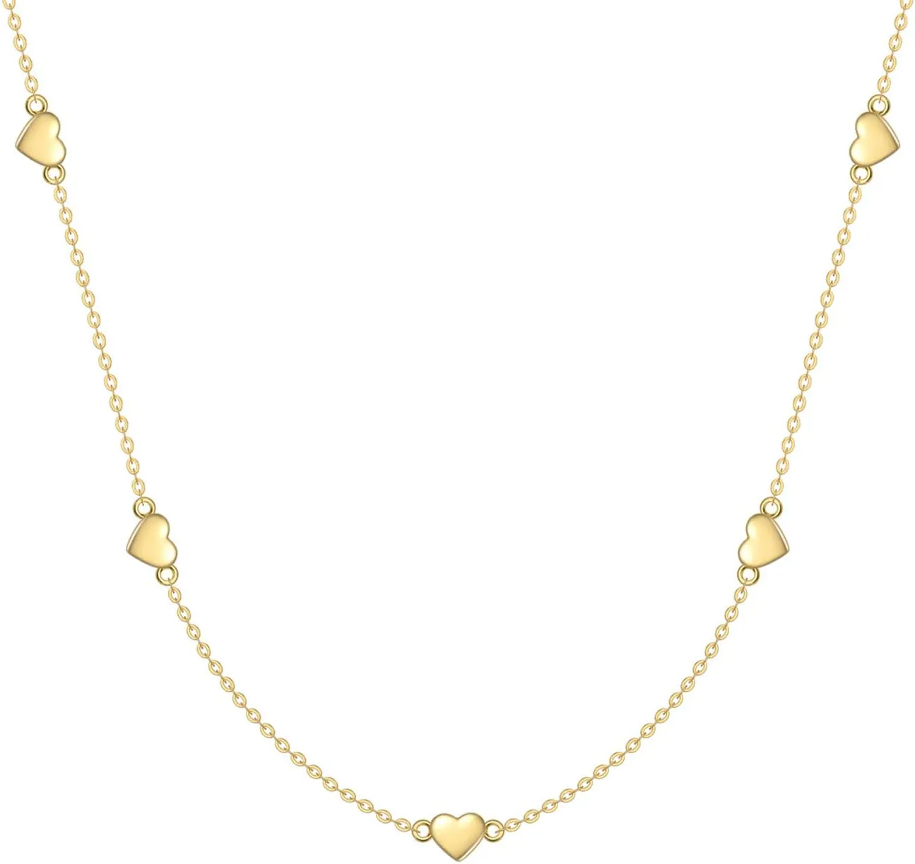 Solid 14K Gold Heart Necklace for Women Heart Station Pendant Necklace Love Heart Jewelry Anniversary Birthday Gifts for Her, 16 2 Inch