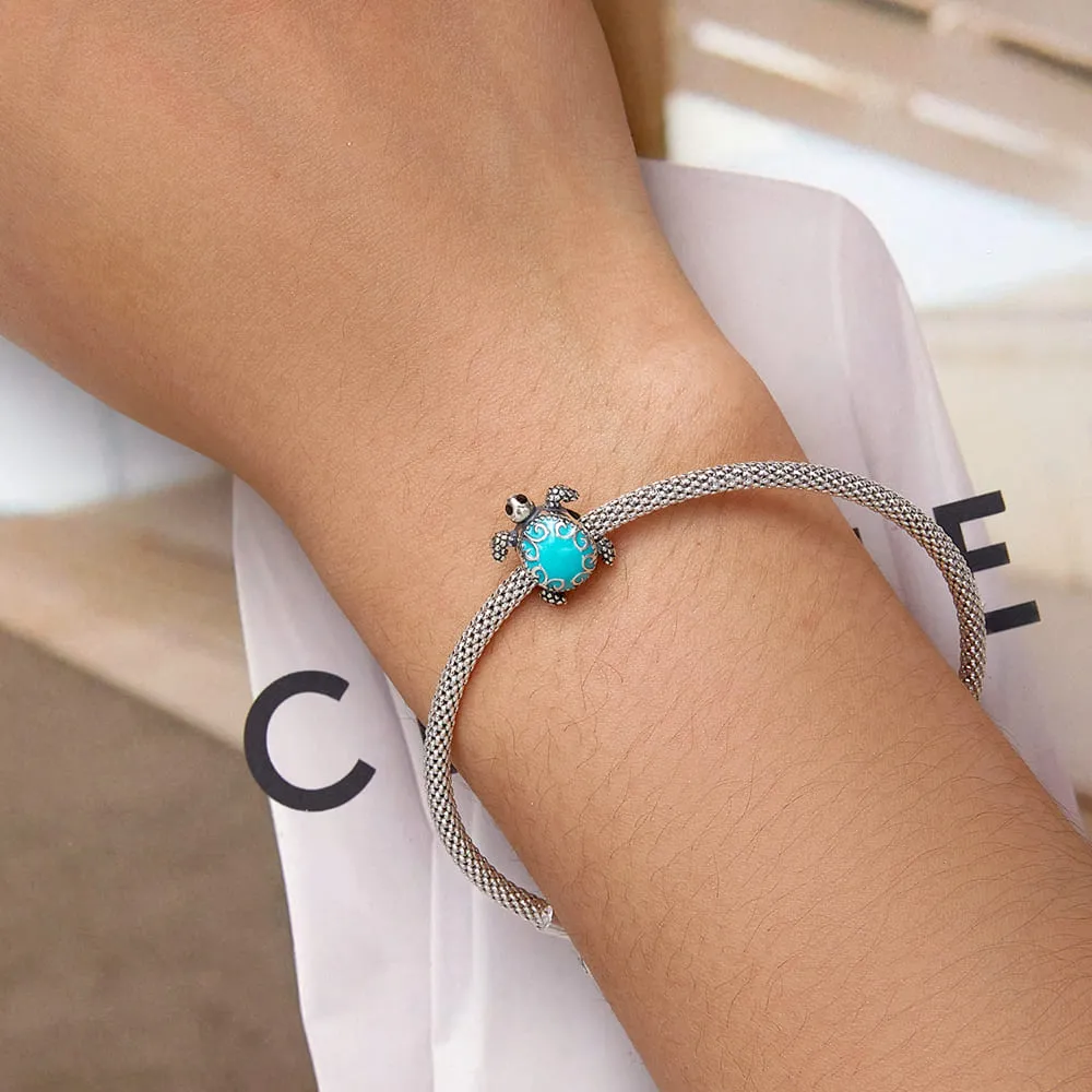 Solid 925 Signature Silver Ocean Embrace Turtle Charm