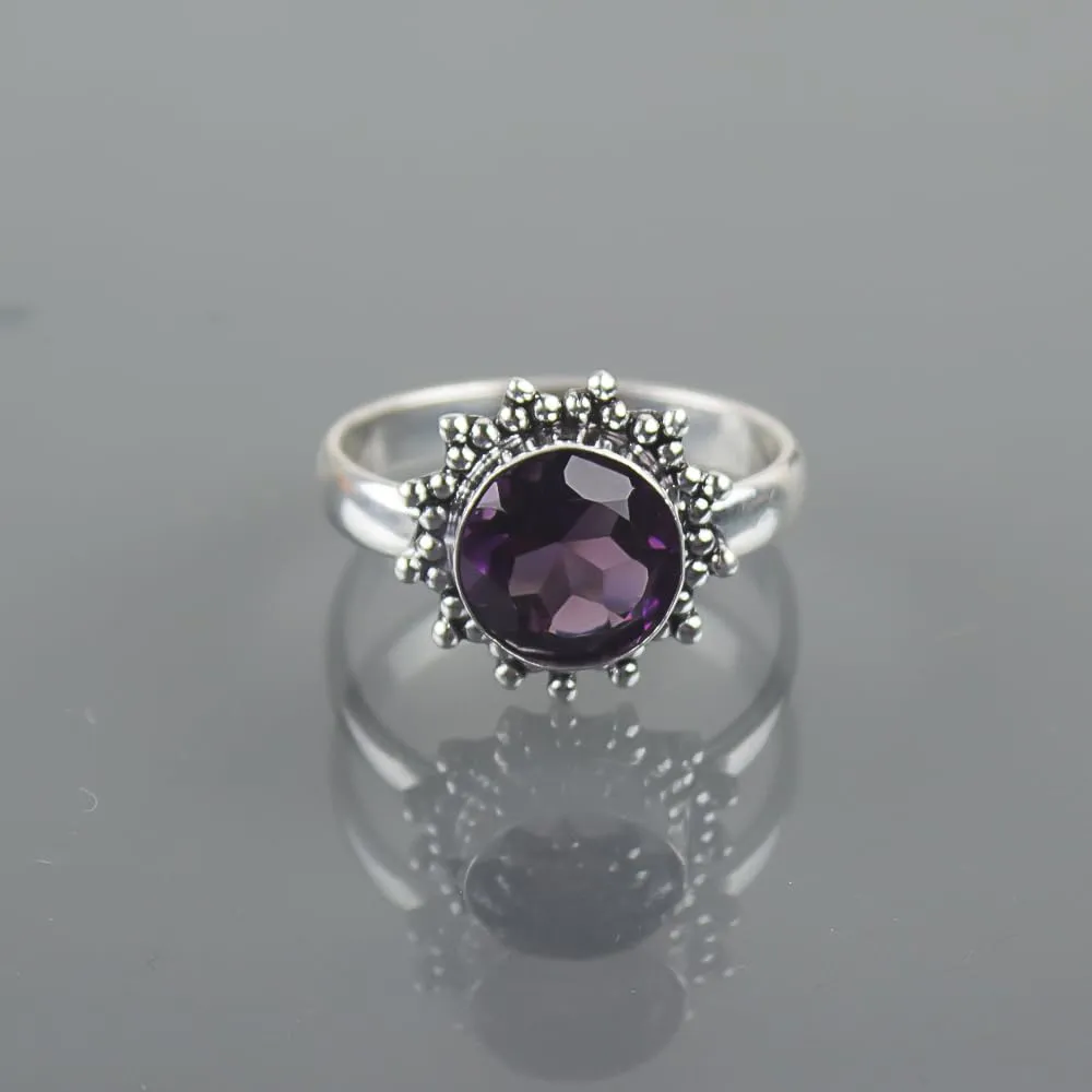 Solid 925 Sterling Silver Gemstone Handmade Statement Ring Protection Ring, Simple Ring, Mom Gifts, Minimalist Ring, Beautiful Mothers Day Ring Birthstone Ring. (amethyst, 6)