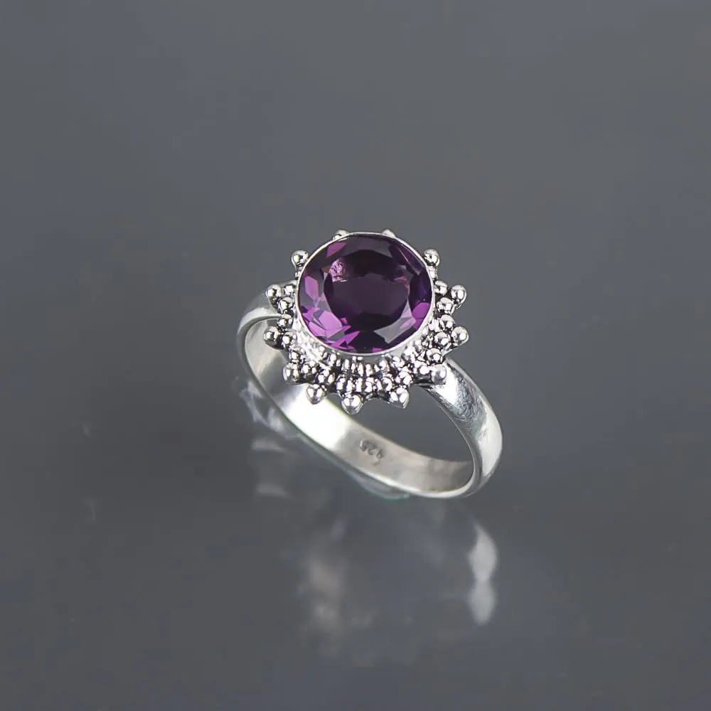Solid 925 Sterling Silver Gemstone Handmade Statement Ring Protection Ring, Simple Ring, Mom Gifts, Minimalist Ring, Beautiful Mothers Day Ring Birthstone Ring. (amethyst, 6)