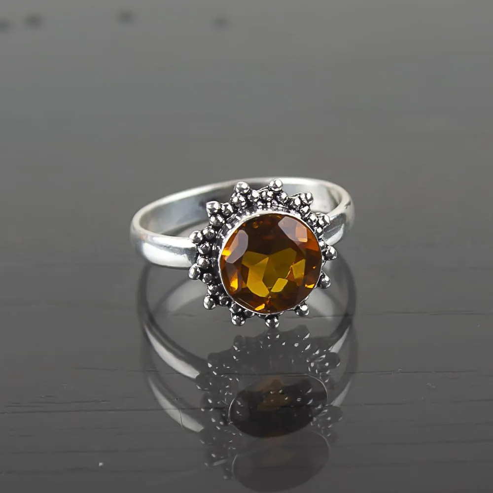 Solid 925 Sterling Silver Gemstone Handmade Statement Ring Protection Ring, Simple Ring, Mom Gifts, Minimalist Ring, Beautiful Mothers Day Ring Birthstone Ring. (citrine, 7)