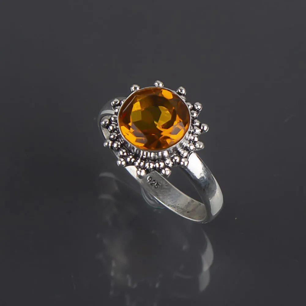 Solid 925 Sterling Silver Gemstone Handmade Statement Ring Protection Ring, Simple Ring, Mom Gifts, Minimalist Ring, Beautiful Mothers Day Ring Birthstone Ring. (citrine, 7)