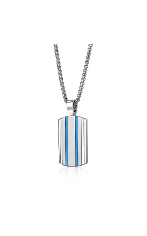 Stainless Steel Blue Accented Dog Tag Necklace | Italgem Steel