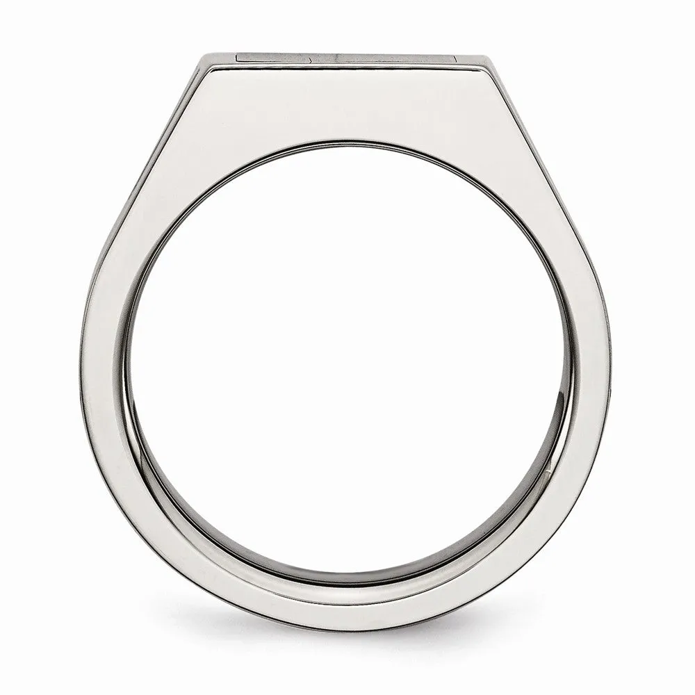 Stainless Steel Polished Black Carbon Fiber Inlay with CZ Ring