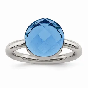 Stainless Steel Polished Blue Glass Ring