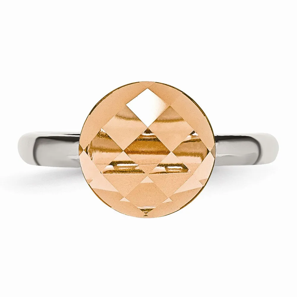 Stainless Steel Polished Peach Glass Ring