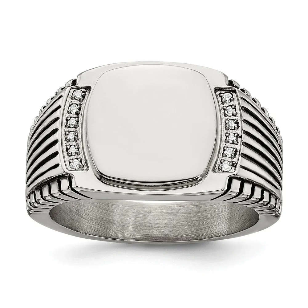 Stainless Steel Polished with CZ Signet Ring