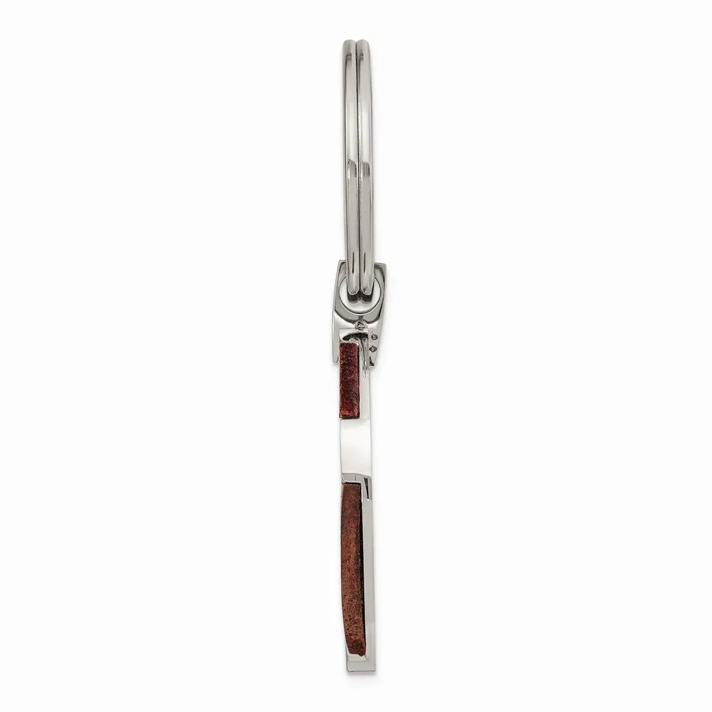 Stainless Steel Polished Wood Inlay Key Chain
