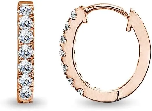 Sterling Silver 15mm Oval Tiny Small AAA Cubic Zirconia Huggie Hoop Earrings for Women