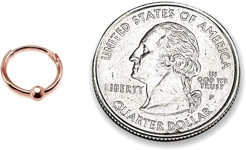 Sterling Silver Ball Bead Small Endless 10mm Thin Round Unisex Hoop Earrings for Men Women Set of 2 Pairs