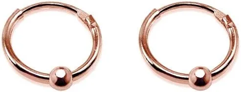 Sterling Silver Ball Bead Small Endless 10mm Thin Round Unisex Hoop Earrings for Men Women Set of 2 Pairs