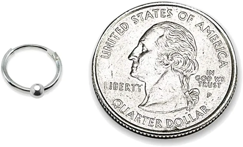 Sterling Silver Ball Bead Small Endless 10mm Thin Round Unisex Hoop Earrings for Men Women